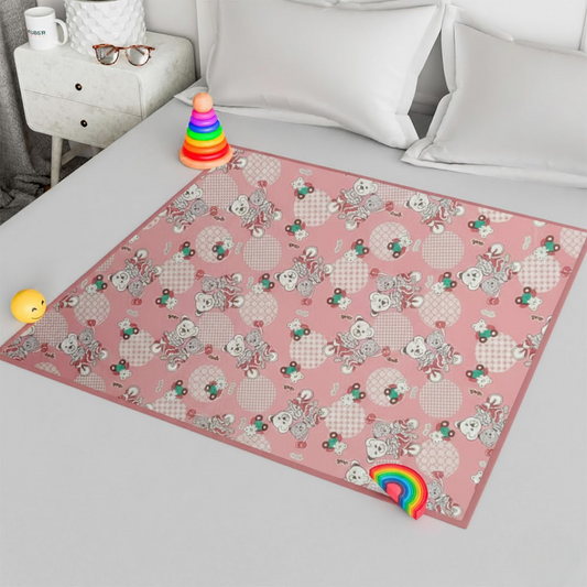 RYKA Printed Waterproof Baby Crib Bedsheet | PVC Urine Proof Mattress Protector | Plastic Sheet for Newborn & Toddler | Pink Bear (Pack of 1)