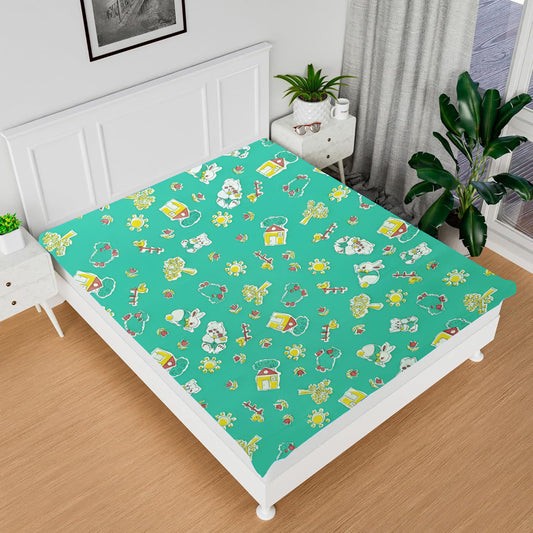 RYKA Printed Waterproof Baby Crib Bedsheet | PVC Urine Proof Mattress Protector | Plastic Sheet for Newborn & Toddler | Green Sparrow (Pack of 1)
