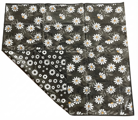 RYKA Reversible Food Mat Bed Server|Floral Design Printed | Water Proof PVC Material | Bedsheet Protector |Size 36 x 36 | Black & Grey (Pack Of 1)