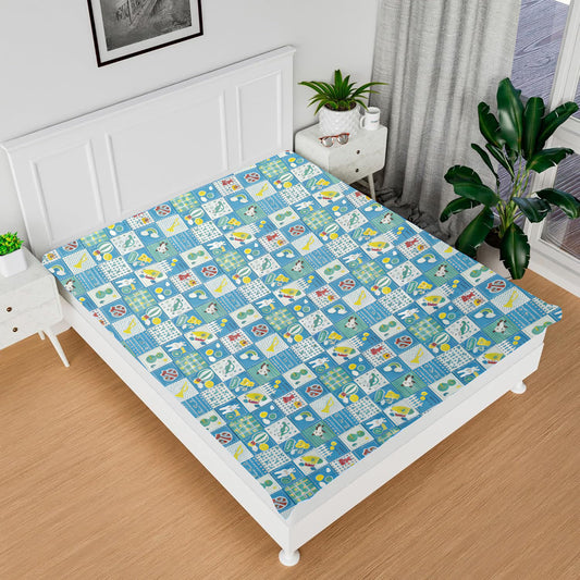 RYKA Printed Waterproof Baby Crib Bedsheet | PVC Urine Proof Mattress Protector | Plastic Sheet for Newborn & Toddler | Blue Circus (Pack of 1)