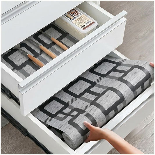 RYKA Shelf Mat | Printed Desk Mat | Placemat for Kitchen | PVC Non-Slip Drawer Sheets| Kitchen Cabinet Shelf Liner | 5 Meter (Grey)