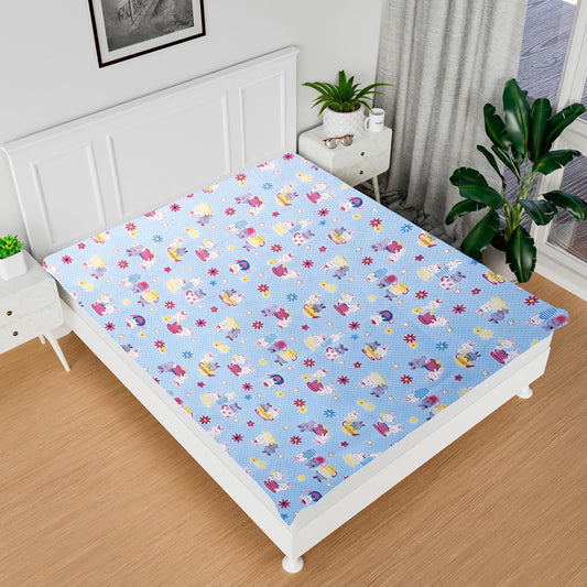 RYKA Printed Waterproof Baby Crib Bedsheet | PVC Urine Proof Mattress Protector | Plastic Sheet for Newborn & Toddler | Blue Teddy (Pack of 1)