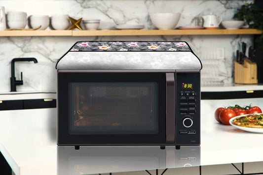 RYKA Oven Cover | Non-Woven Microwave Oven Cover with Elegent Design | Oven Cover for Kitchen Decor | Floral Printed Oven Cover | White Flower (Pack of 1)