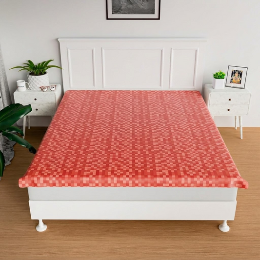 RYKA Double Bed Mattress Protector | Leak Proof Mattress Cover for Bed | Bedsheets Waterproof Cover | 80x80 Inch | Check Design | Maroon (Pack of 1)