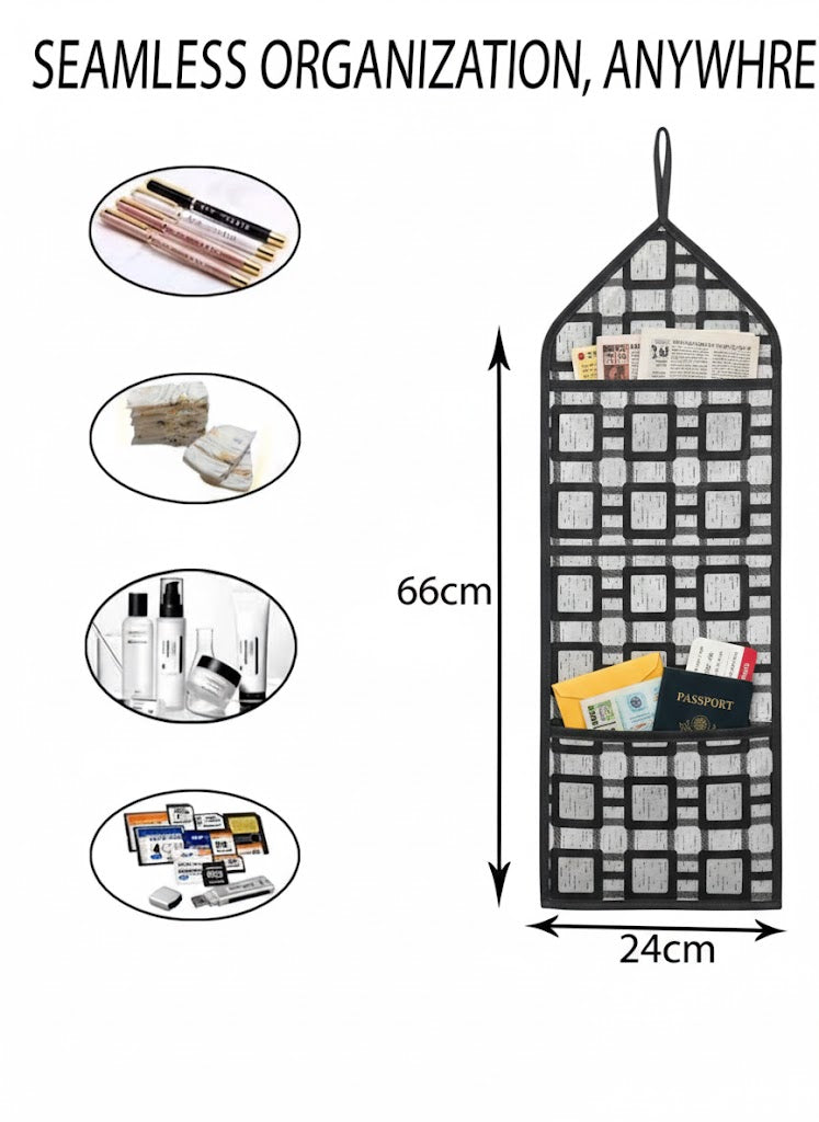 Wall Hanging Storage Organizer with 3 Pockets | Multipurpose Wall Hanging for Storage | PVC Wall Storage Bag for Bedroom, Bathroom, Kitchen & Kids Room | Grey Biscuit Printed (Pack of 1)