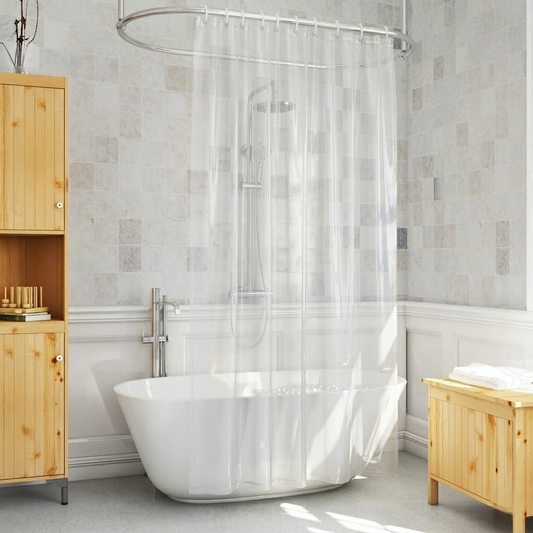 RYKA PVC Plain Clear Shower Curtain | Waterproof Fabric Bathroom Curtain with 8 Hooks | Modern Plain Clear Design | Transprent (Pack of 1)