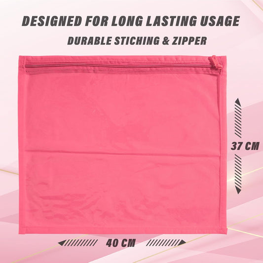 RYKA Non-Woven Single Saree Bags Golden Colour | Transparent Saree Covers With Zip | Saree Covers For Storage, Wardrobe Organiser | Size-36x42x2CM | Pink (Pack of 6)