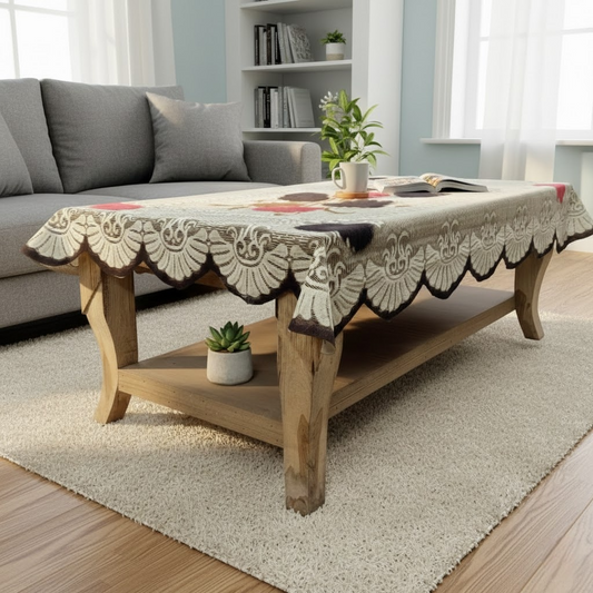 RYKA Cotton Net Table Cover 40x60 Inch 4 Seater | Embroidered Center & Dining Table Cloth (Pack Of 1)