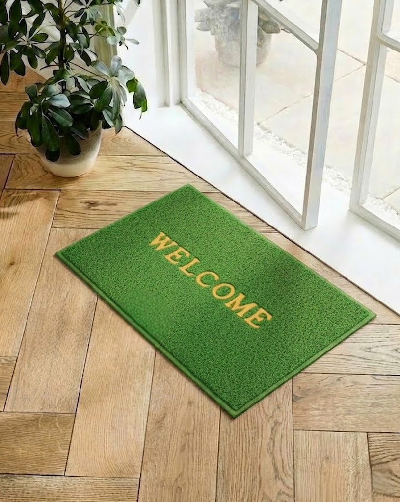 RYKA Indoor Outdoor Anti-Slip Welcome Rubber Door Rectangular Mat | Welcome Mat | 38X58 (Green)