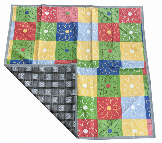 RYKA Reversible Food Mat Bed Server|Floral Design Printed | Water Proof PVC Material | Bedsheet Protector |Size 36 x 36 | Rangoli & Grey Biscuit Brown (Pack Of 1)