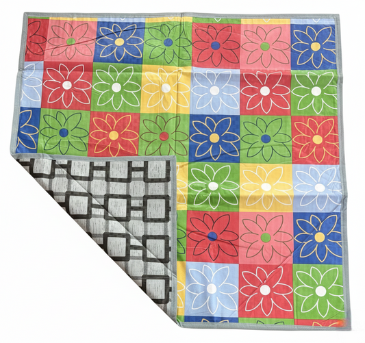 RYKA Reversible Food Mat Bed Server|Floral Design Printed | Water Proof PVC Material | Bedsheet Protector |Size 36 x 36 | Rangoli & Grey Biscuit (Pack Of 1)