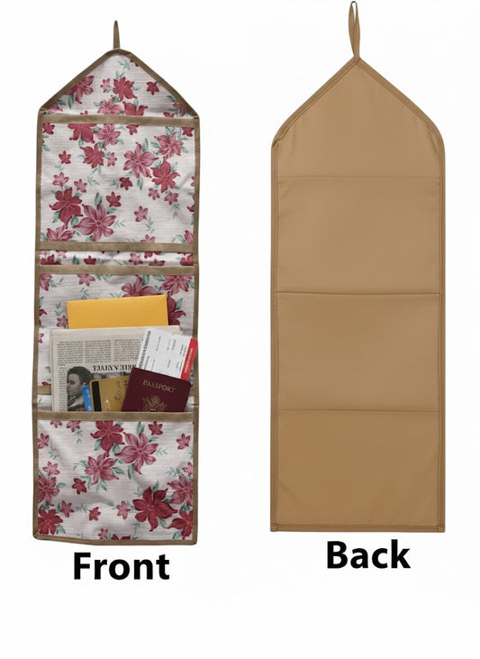 Wall Hanging Storage Organizer with 3 Pockets | Multipurpose Wall Hanging for Storage | PVC Wall Storage Bag for Bedroom, Bathroom, Kitchen & Kids Room | Floral Printed (Pack of 1)