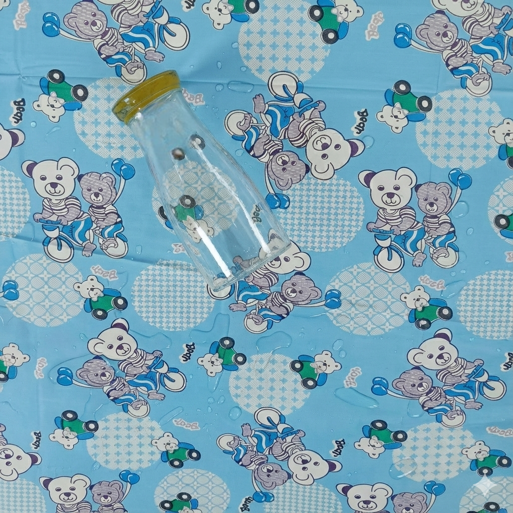 RYKA Printed Waterproof Baby Crib Bedsheet | PVC Urine Proof Mattress Protector | Plastic Sheet for Newborn & Toddler | Blue Bear (Pack of 1)