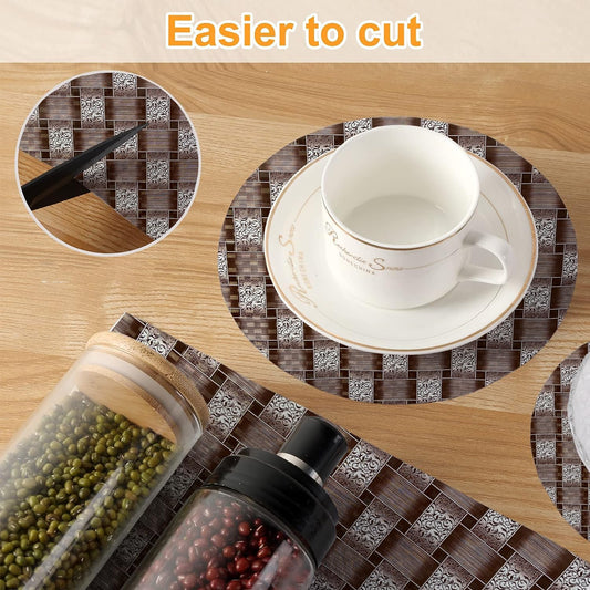 RYKA Shelf Mat | Printed Desk Mat | Placemat for Kitchen | PVC Non-Slip Drawer Sheets| Kitchen Cabinet Shelf Liner | 5 Meter (Brown)