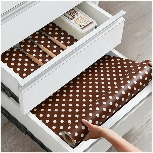 RYKA Shelf Mat | Polka Printed Desk Mat | Placemat for Kitchen | PVC Non-Slip Drawer Sheets| Kitchen Cabinet Shelf Liner | 5 Meter (Brown)
