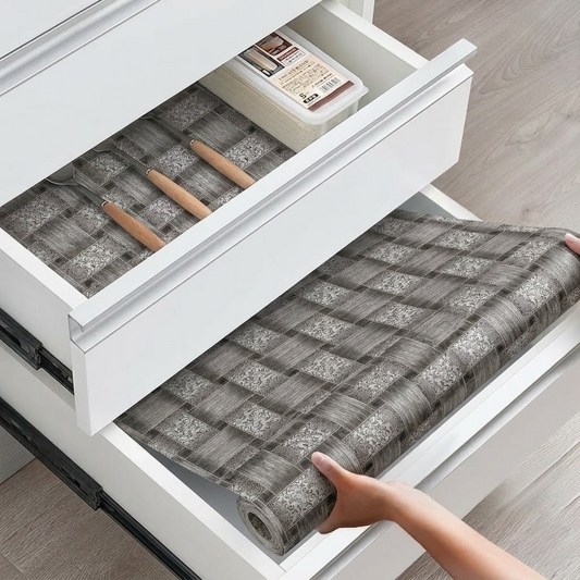 RYKA Shelf Mat | Brick Printed Desk Mat | Placemat for Kitchen | PVC Non-Slip Drawer Sheets| Kitchen Cabinet Shelf Liner | 5 Meter (Grey)