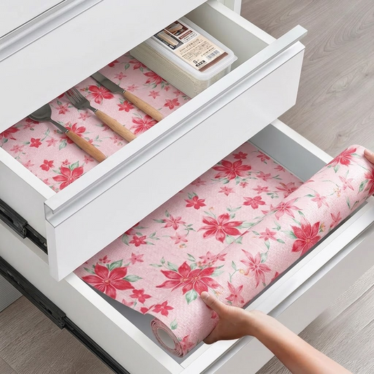 RYKA Shelf Mat | Floral Printed Desk Mat | Placemat for Kitchen | PVC Non-Slip Drawer Sheets| Kitchen Cabinet Shelf Liner | 5 Meter (Pink)