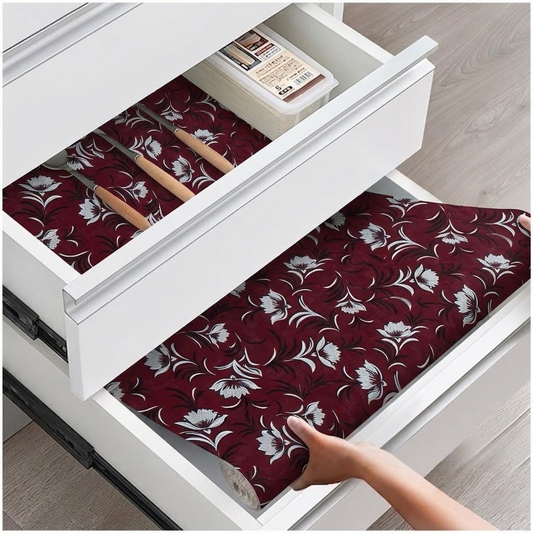 RYKA Shelf Mat | Floral Printed Desk Mat | Placemat for Kitchen | PVC Non-Slip Drawer Sheets| Kitchen Cabinet Shelf Liner | 5 Meter (Red)