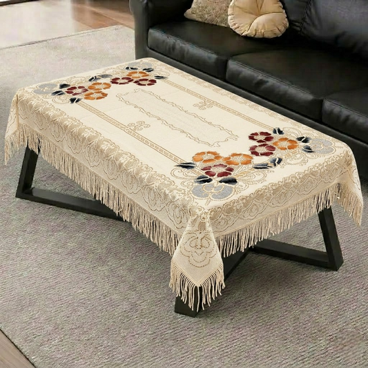 RYKA Cotton Net Table Cover 40x60 Inch 4 Seater | Embroidered Center & Dining Table Cloth (Pack Of 1)