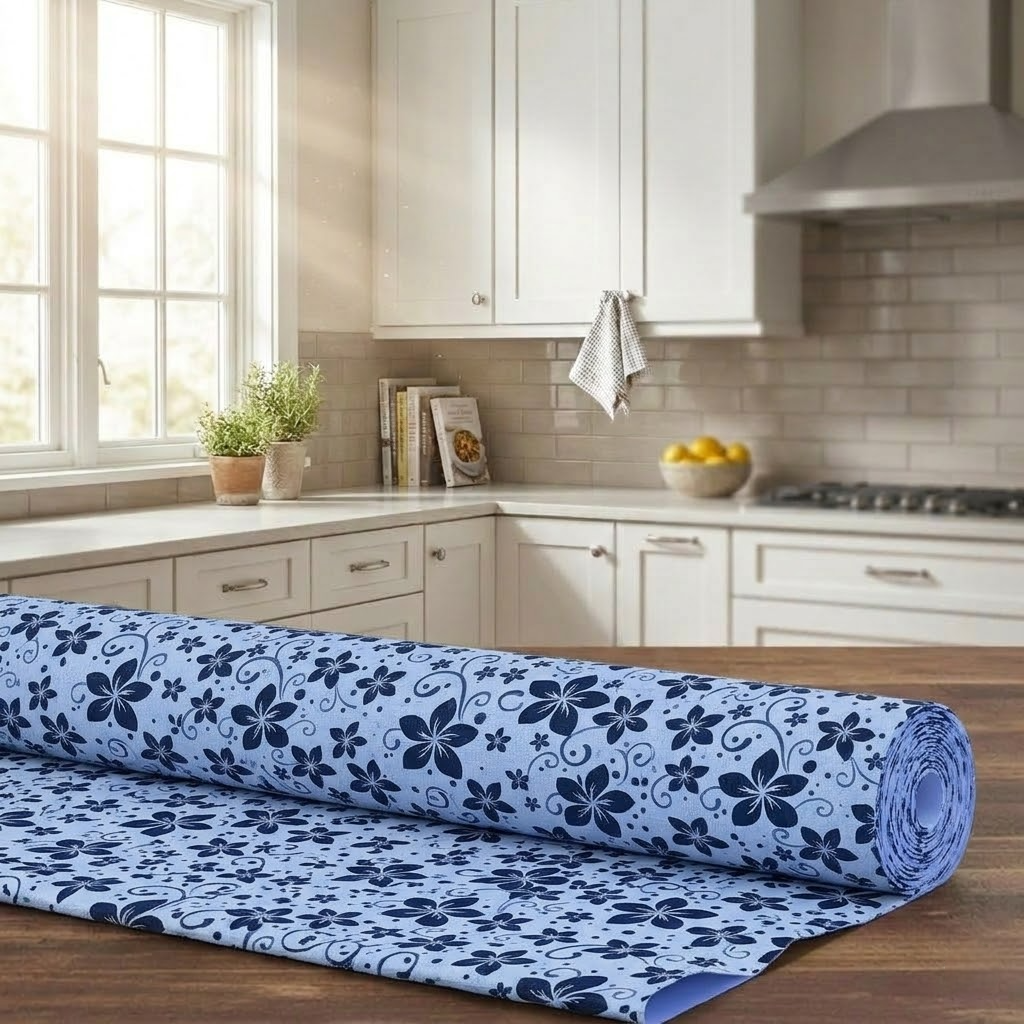 RYKA Shelf Mat | Printed Desk Mat | Placemat for Kitchen | PVC Non-Slip Drawer Sheets| Kitchen Cabinet Shelf Liner | 5 Meter (Grey)