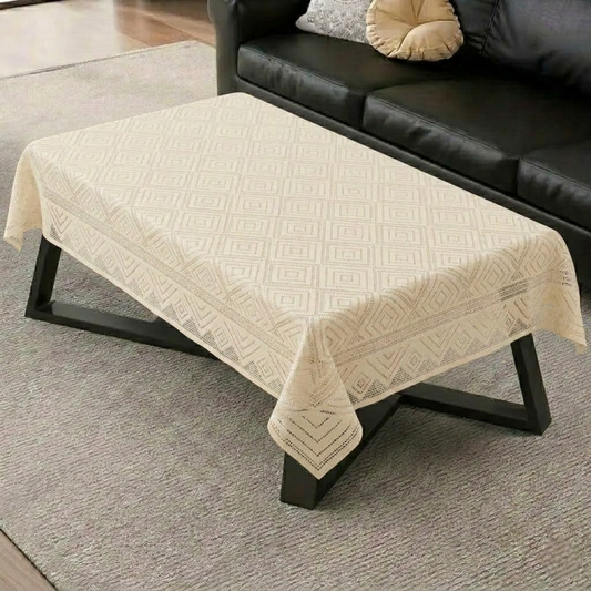 RYKA Cotton Net Table Cover 40x60 Inch 4 Seater | Embroidered Center & Dining Table Cloth (Pack Of 1)