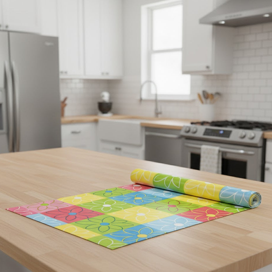 RYKA Shelf Mat | Rangoli Printed Desk Mat | Placemat for Kitchen | PVC Non-Slip Drawer Sheets| Kitchen Cabinet Shelf Liner | 5 Meter (Multicolour)