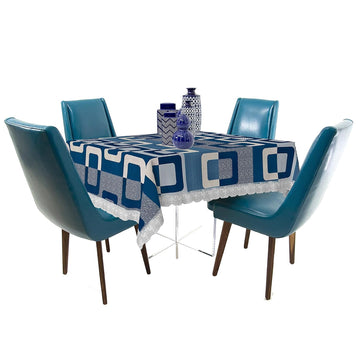 Ryka Blue Check 4 Seater PVC Table Cover | Dining Table Cover | Waterproof, Durable & Easy Clean,Pvc dining table cover with white lace