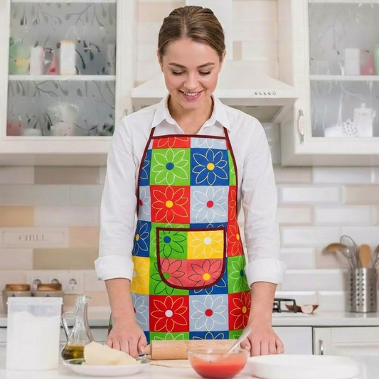 RYKA Apron | PVC Cooking Kitchen Apron | Center Pocket Apron for Restaurent | Rangoli Printed Apron for Kitchen | Chef Apron with Ties | Rangoli (Pack of 1)