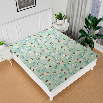 RYKA Printed Waterproof Baby Crib Bedsheet  | PVC Urine Proof Mattress Protector | Plastic Sheet for Newborn & Toddler | Green Bear (Pack of 1)