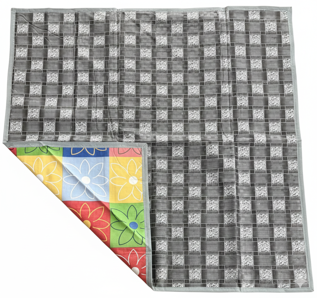 RYKA Reversible Food Mat Bed Server|Floral Design Printed | Water Proof PVC Material | Bedsheet Protector |Size 36 x 36 | Rangoli & Grey Biscuit Brown (Pack Of 1)