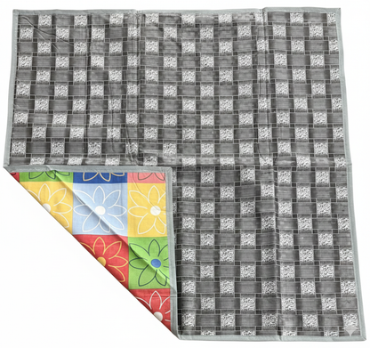 RYKA Reversible Food Mat Bed Server|Floral Design Printed | Water Proof PVC Material | Bedsheet Protector |Size 36 x 36 | Rangoli & Grey Biscuit Brown (Pack Of 1)