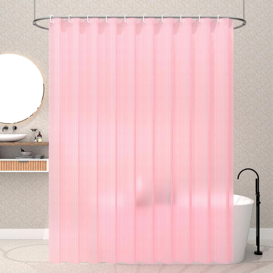 RYKA PVC Plain Striped Shower Curtain | Waterproof Fabric Bathroom Curtain with 8 Hooks | Modern Plain Stripe Design | Pink (Pack of 1)