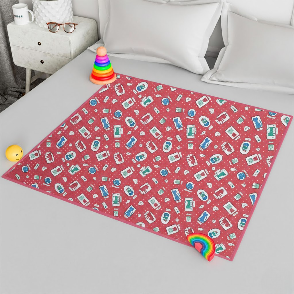 RYKA Printed Waterproof Baby Crib Bedsheet  | PVC Urine Proof Mattress Protector | Plastic Sheet for Newborn & Toddler | Pink Kitty (Pack of 1)
