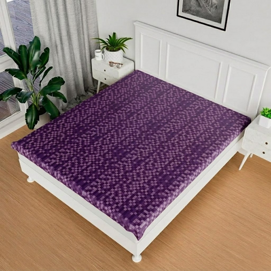 RYKA Double Bed Mattress Protector | Leak Proof Mattress Cover for Bed | Bedsheets Waterproof Cover | 80x80 Inch | Check Design | Purple (Pack of 1)