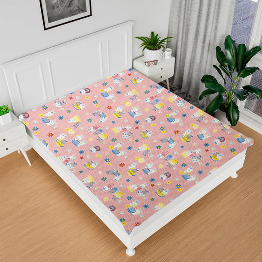 RYKA Printed Waterproof Baby Crib Bedsheet  | PVC Urine Proof Mattress Protector | Plastic Sheet for Newborn & Toddler | Pink Teddy (Pack of 1)