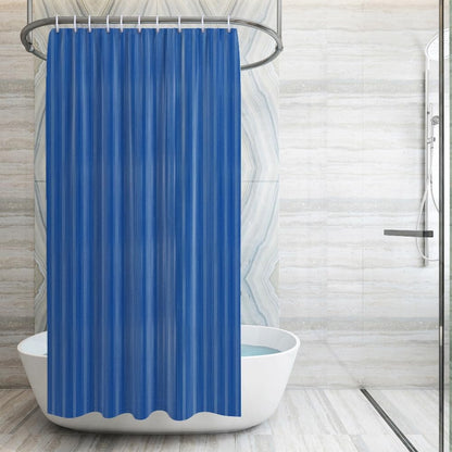 RYKA PVC Plain Striped Shower Curtain | Waterproof Fabric Bathroom Curtain with 8 Hooks | Modern Plain Stripe Design | Dark Blue (Pack of 1)