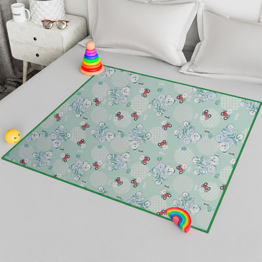 RYKA Printed Waterproof Baby Crib Bedsheet  | PVC Urine Proof Mattress Protector | Plastic Sheet for Newborn & Toddler | Green Bear (Pack of 1)