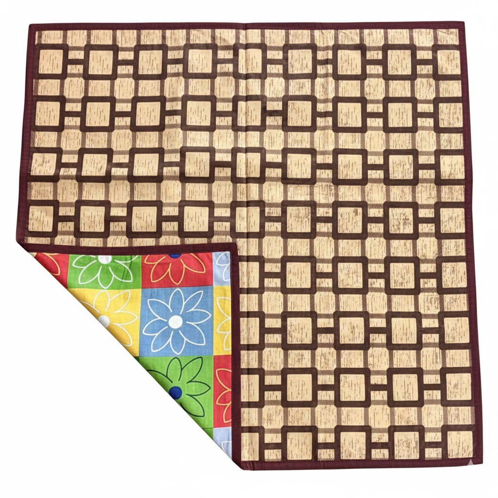 RYKA Reversible Food Mat Bed Server|Floral Design Printed | Water Proof PVC Material | Bedsheet Protector |Size 36 x 36 | Rangoli & Yellow Biscuit (Pack Of 1)