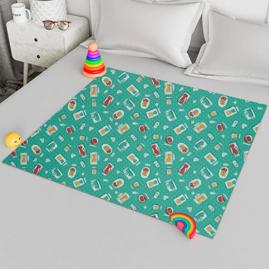 RYKA Printed Waterproof Baby Crib Bedsheet  | PVC Urine Proof Mattress Protector | Plastic Sheet for Newborn & Toddler | Green Kitty (Pack of 1)