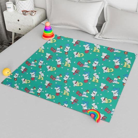 RYKA Printed Waterproof Baby Crib Bedsheet  | PVC Urine Proof Mattress Protector | Plastic Sheet for Newborn & Toddler | Green Alphabet (Pack of 1)