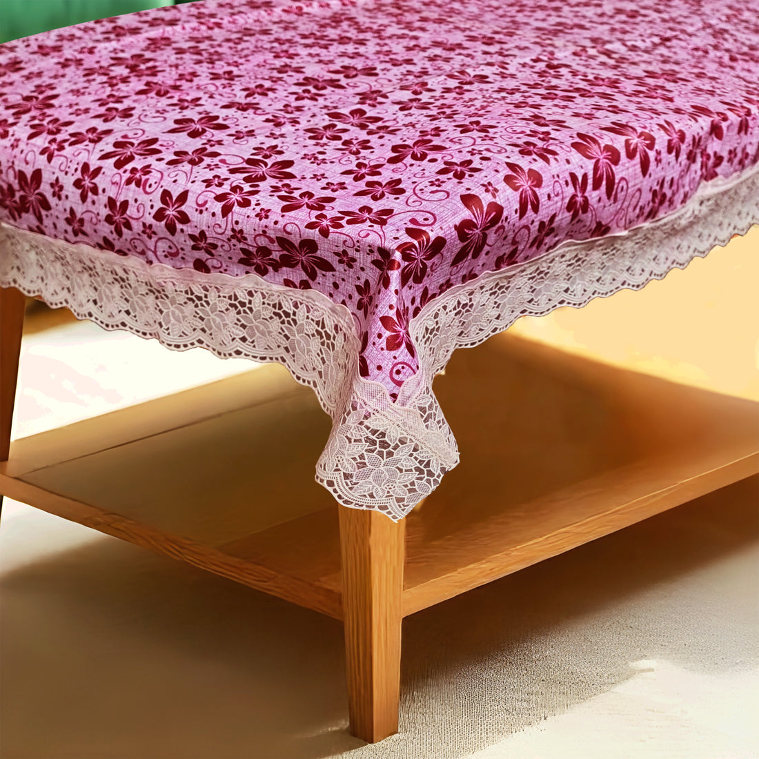 Pink Black Floral Print Center Table Cloth| Waterproof PVC 4 Seater Center Table Cover for Home Décor| High Thickness, Waterproof & Anti Slip Center Table Cover (Size 40x60, Rectangular, Pack of 1)