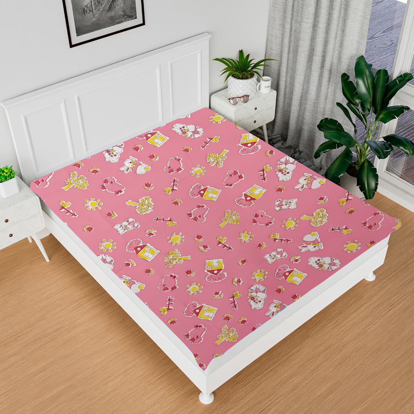 RYKA Printed Waterproof Baby Crib Bedsheet  | PVC Urine Proof Mattress Protector | Plastic Sheet for Newborn & Toddler | Pink Sparrow (Pack of 1)