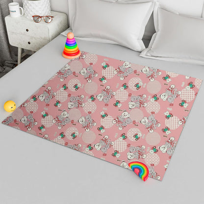 RYKA Printed Waterproof Baby Crib Bedsheet  | PVC Urine Proof Mattress Protector | Plastic Sheet for Newborn & Toddler | Pink Bear (Pack of 1)