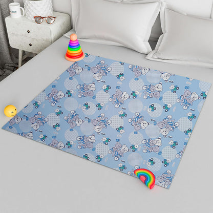 RYKA Printed Waterproof Baby Crib Bedsheet  | PVC Urine Proof Mattress Protector | Plastic Sheet for Newborn & Toddler | Blue Bear (Pack of 1)