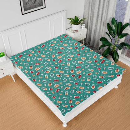 RYKA Printed Waterproof Baby Crib Bedsheet  | PVC Urine Proof Mattress Protector | Plastic Sheet for Newborn & Toddler | Green Kitty (Pack of 1)