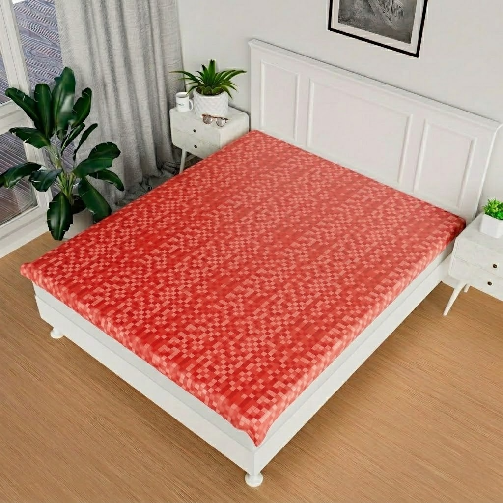 RYKA Double Bed Mattress Protector | Leak Proof Mattress Cover for Bed | Bedsheets Waterproof Cover | 80x80 Inch | Check Design | Maroon (Pack of 1)