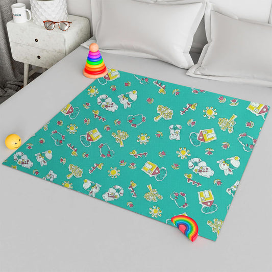 RYKA Printed Waterproof Baby Crib Bedsheet  | PVC Urine Proof Mattress Protector | Plastic Sheet for Newborn & Toddler | Green Sparrow (Pack of 1)