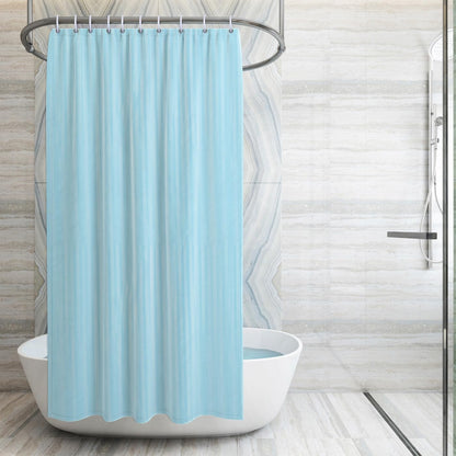RYKA PVC Plain Striped Shower Curtain | Waterproof Fabric Bathroom Curtain with 8 Hooks | Modern Plain Stripe Design | Sky Blue (Pack of 1)
