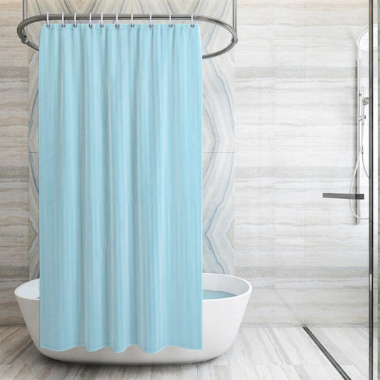 RYKA PVC Plain Striped Shower Curtain | Waterproof Fabric Bathroom Curtain with 8 Hooks | Modern Plain Stripe Design | Sky Blue (Pack of 1)