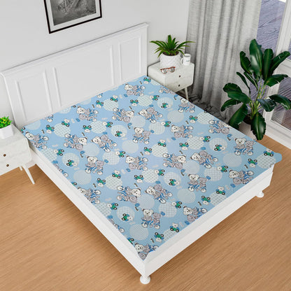 RYKA Printed Waterproof Baby Crib Bedsheet  | PVC Urine Proof Mattress Protector | Plastic Sheet for Newborn & Toddler | Blue Bear (Pack of 1)